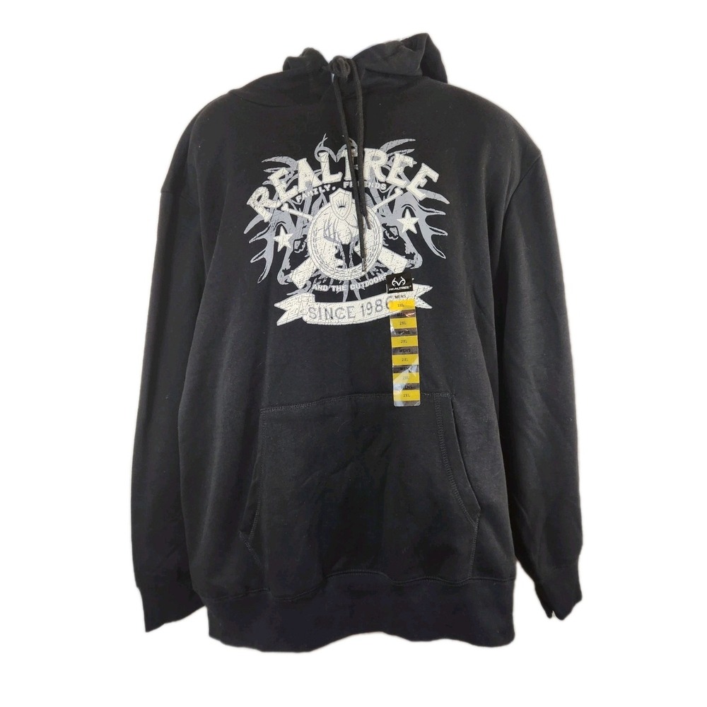 Realtree Outfitters 1986 Mens Graphic Hoodie Sz 2XL Black‎  Pullover Top NWT NEW
